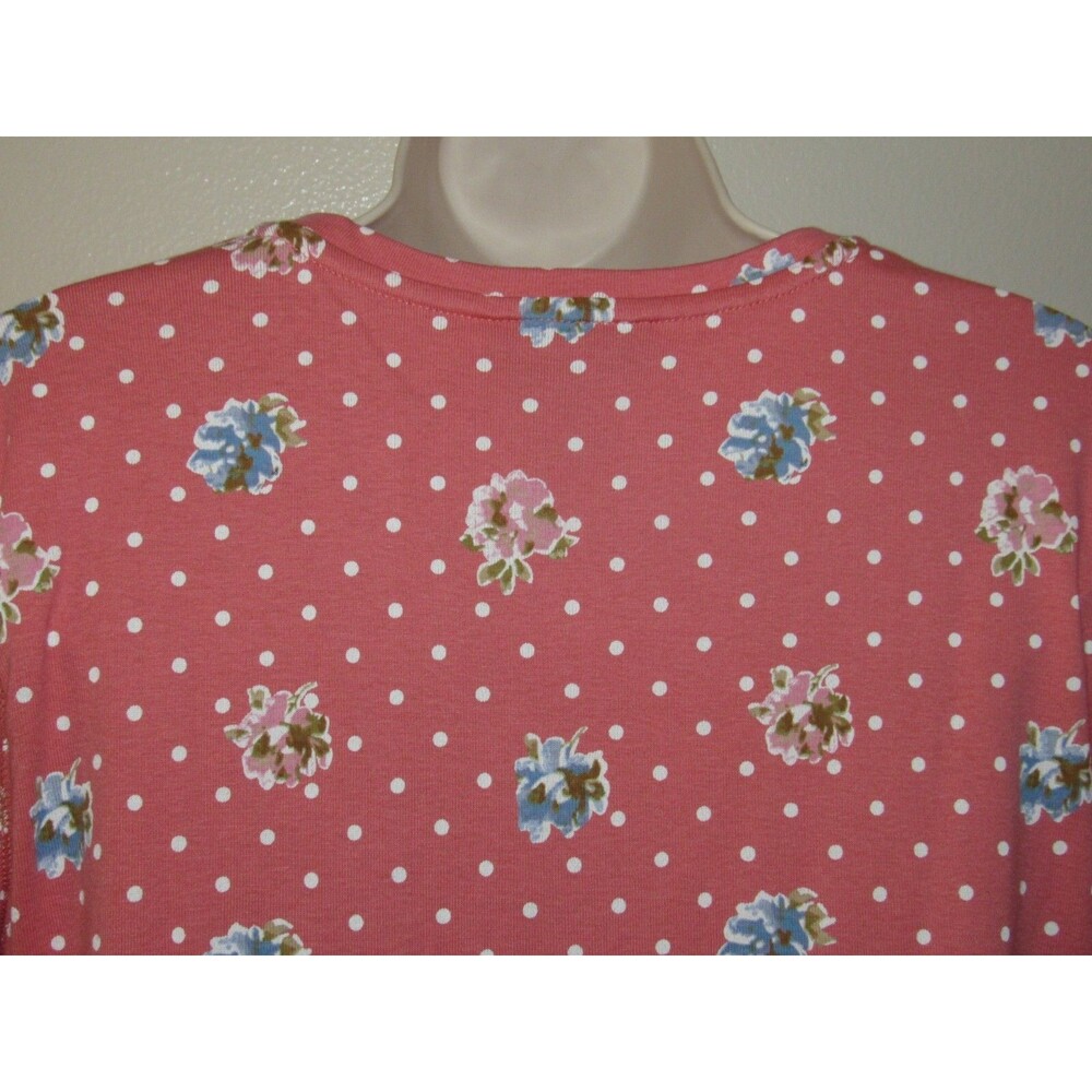 Van Heusen Womens Top M Pink Floral Casual Summer Knit 100% Cotton Dots New - Picture 5 of 7
